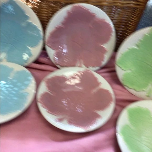 Set of 8 Majolica pottery plates leaf design Galvani Ceramiche Italy - Picture 5 of 8